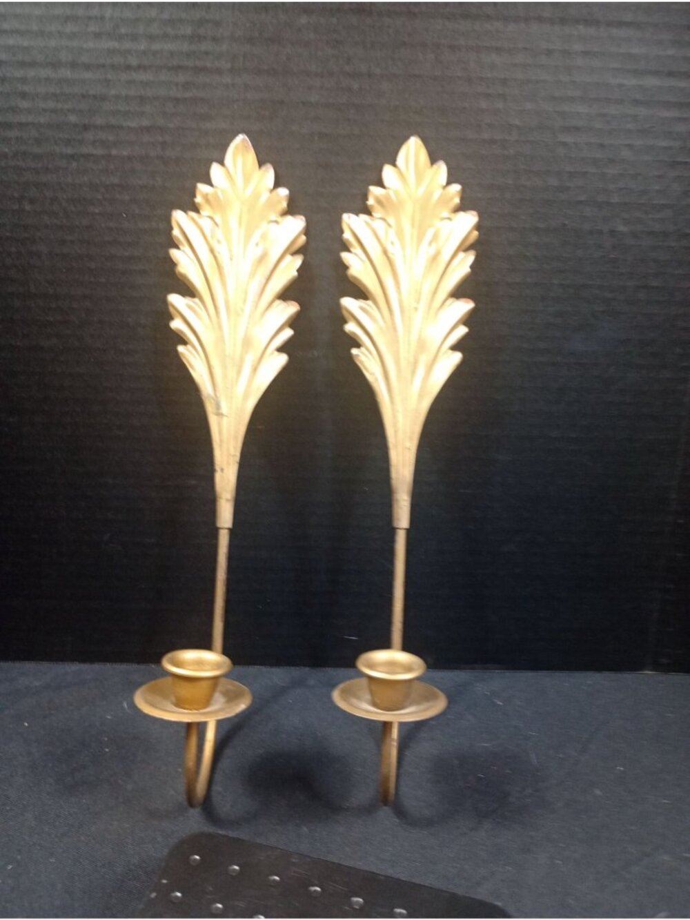 Vintage Retro Hollywood Regency Boho Home Interiors 2PC set of Gold Toned Feathe